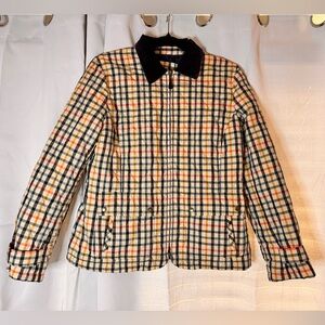 TALBOTS Petite Quilted Plaid Zip Front Light Jacket